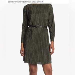 Sam Edelman Green Pleated Sheath Dress with Bishop Sleeves